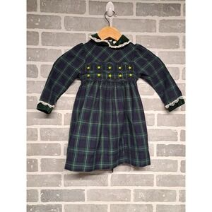 B.T. Kids Vintage Smocked Plaid Floral Embroidered Velvet Neck‎ Dress Size 3T
